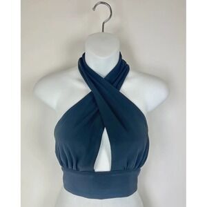 Dissh black crop top with a criss cross halter tie neckline